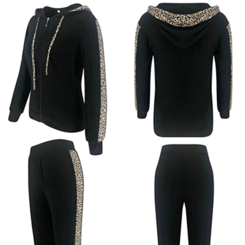 Animal Print Jacket Long Pants Set Tracksuits